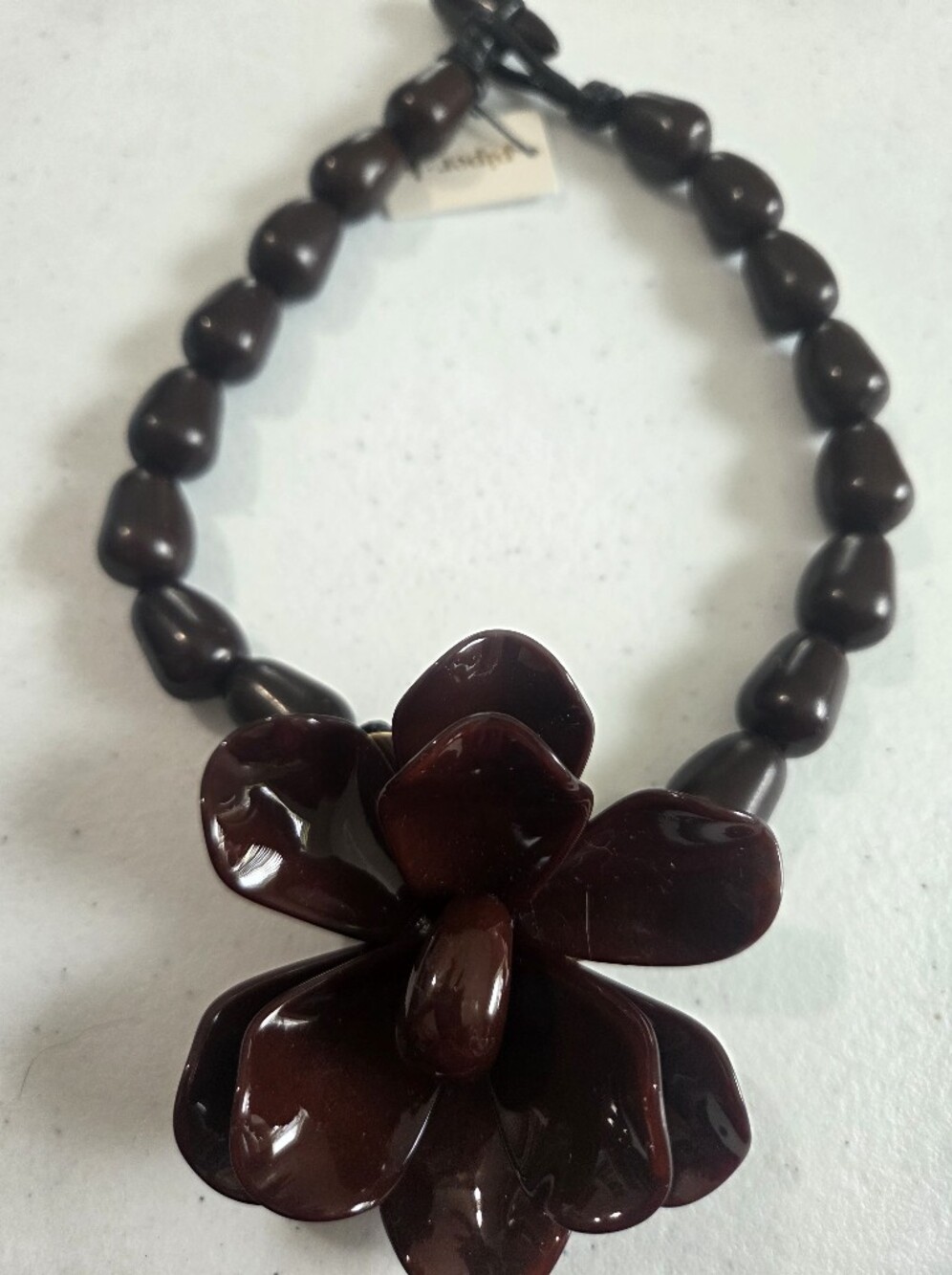 NWT Piper K Big Brown Flower Beaded Chain Necklace